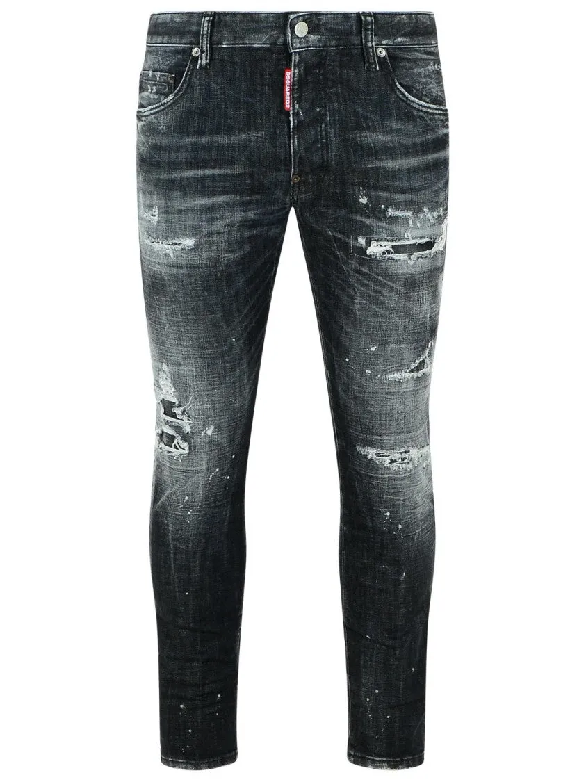 'Skater Bleached' Black Cotton Jeans