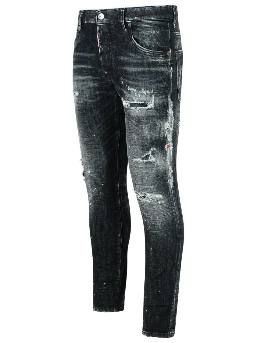 'Skater Bleached' Black Cotton Jeans