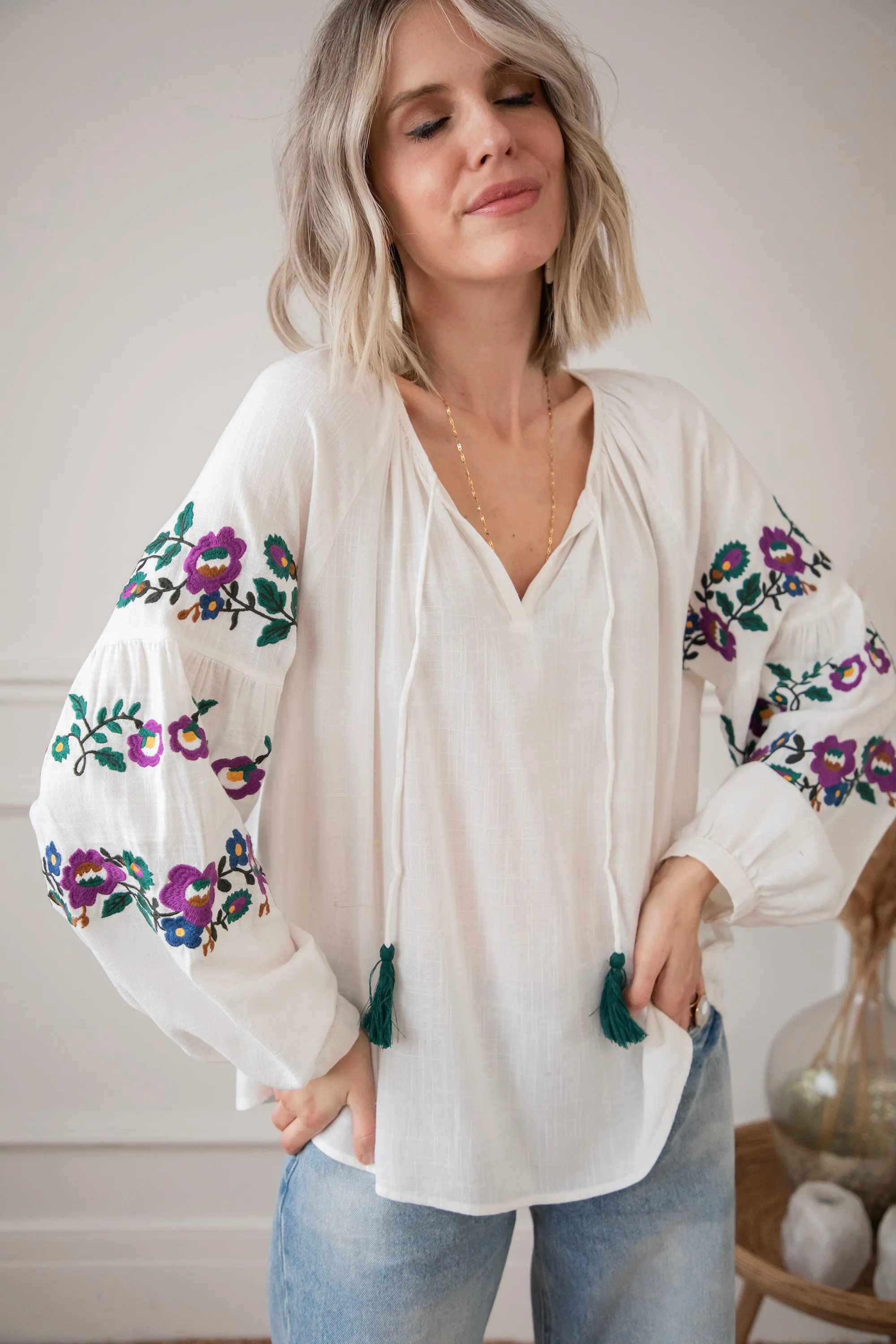 Sleeves Are Blooming White - Blouse