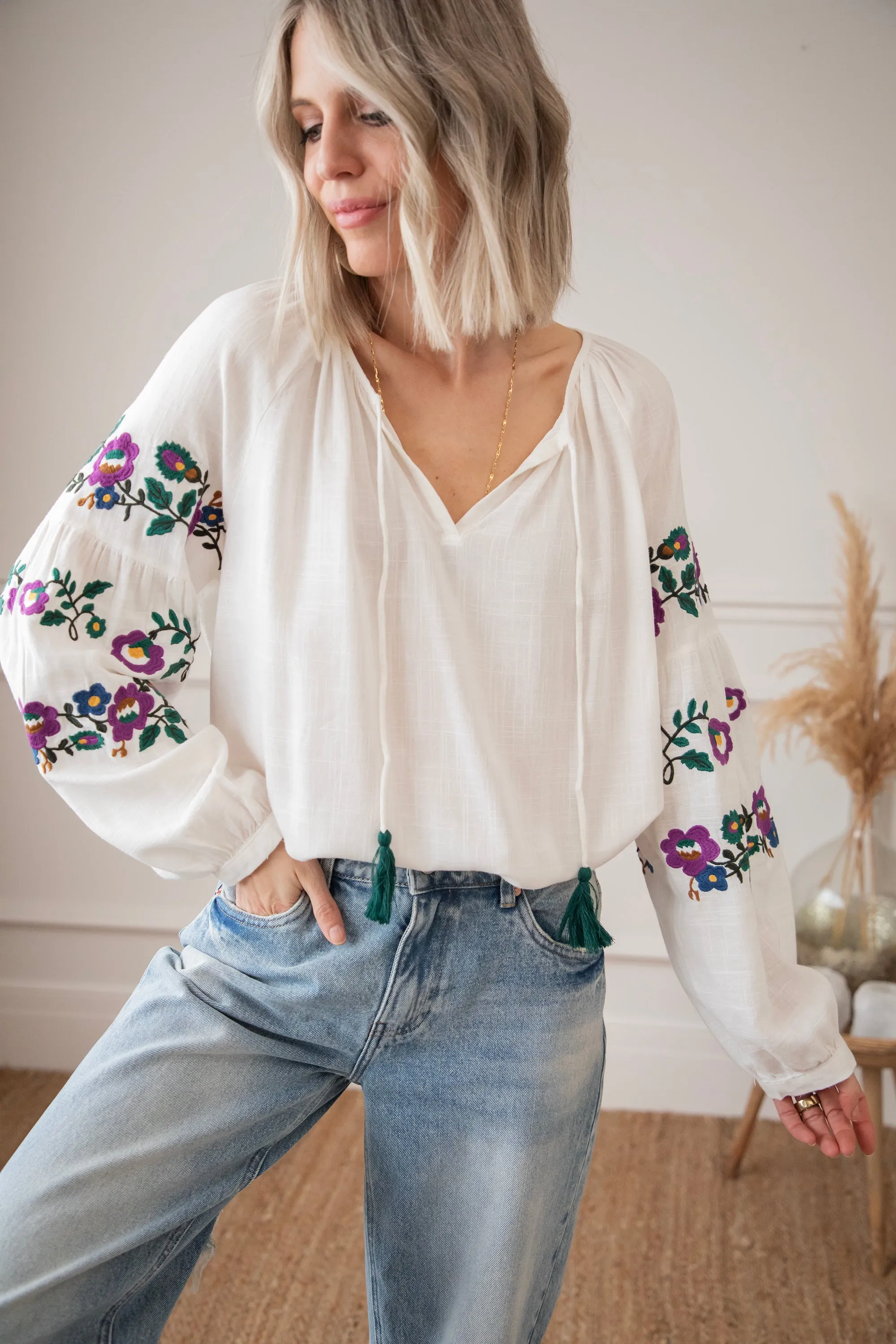 Sleeves Are Blooming White - Blouse