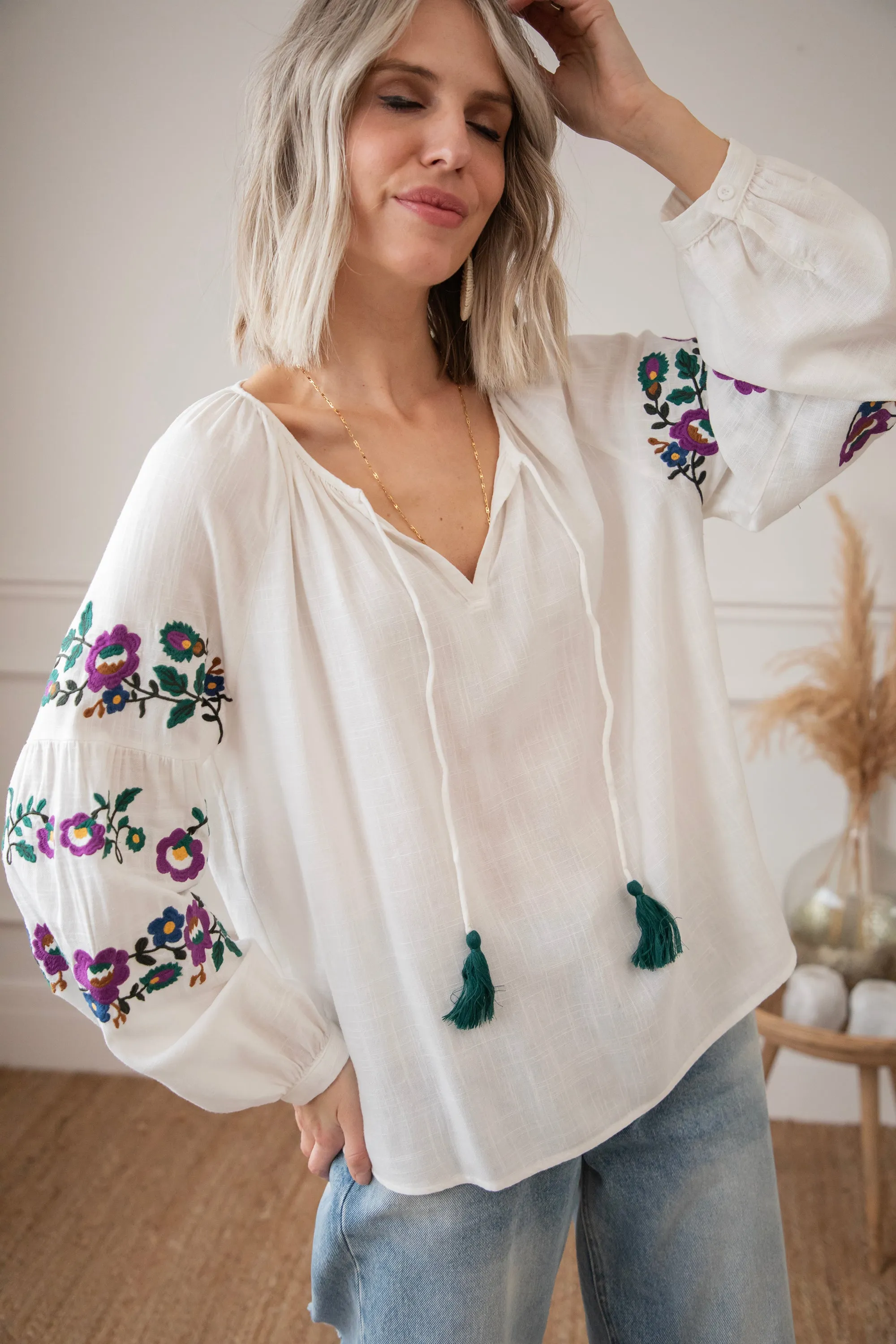 Sleeves Are Blooming White - Blouse