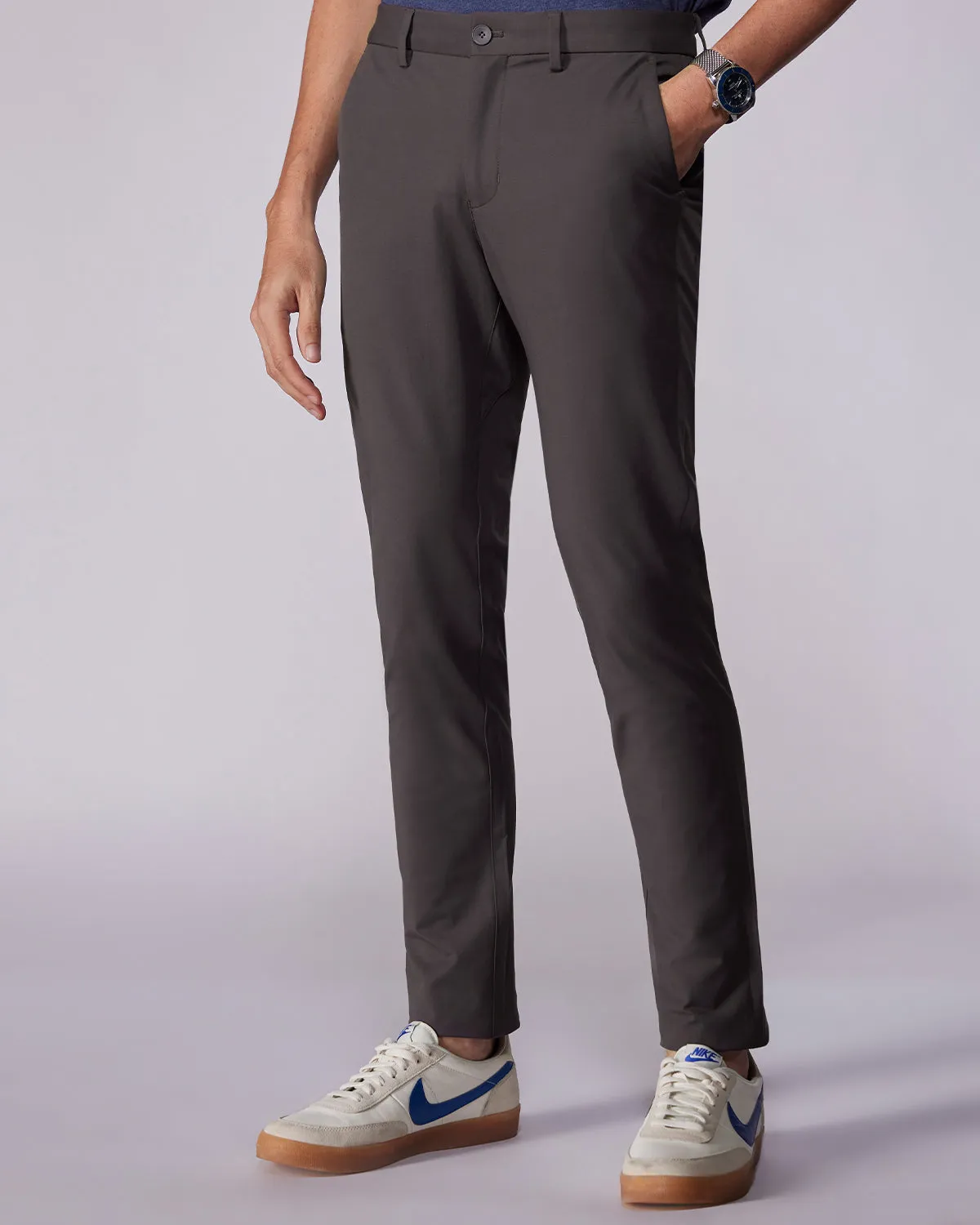Tailored 4-Way Stretch Twill Smart Pants - Dark Grey