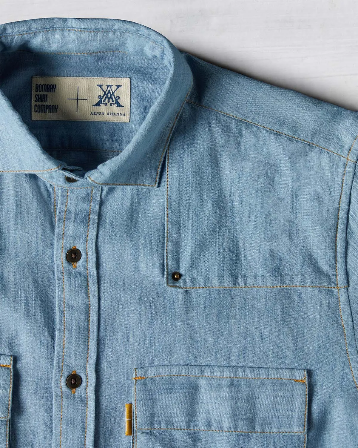 The Double Flapper Full Sleeve Shirt - Light Blue