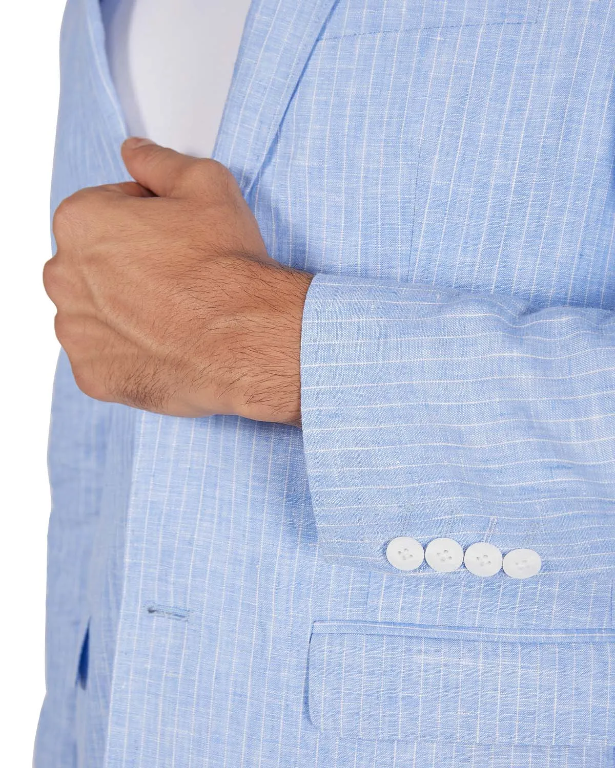 The Riverrun Striped Linen Blazer - Light Blue