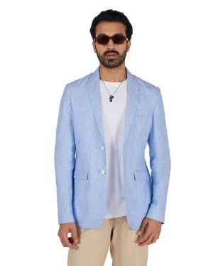 The Riverrun Striped Linen Blazer - Light Blue