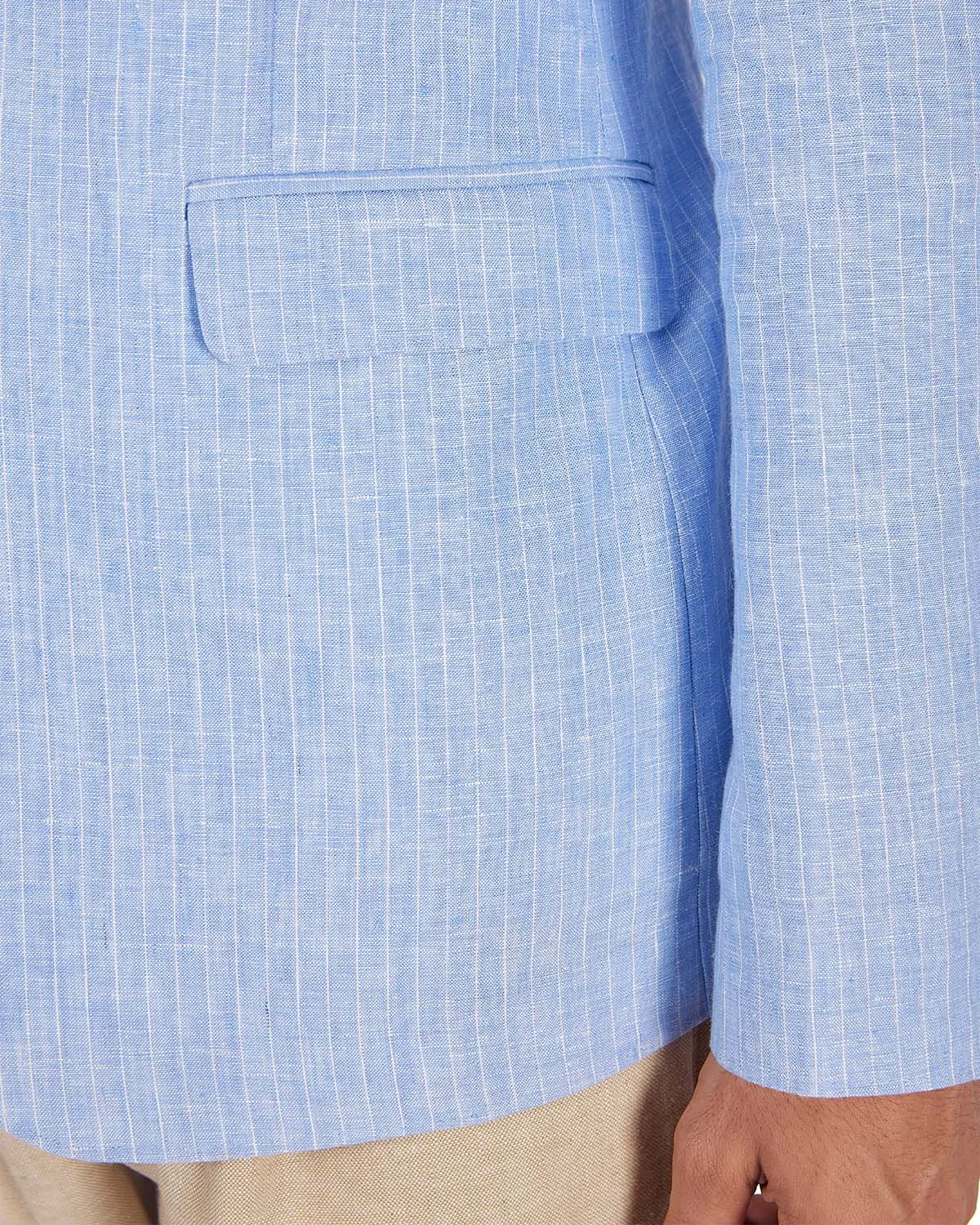 The Riverrun Striped Linen Blazer - Light Blue