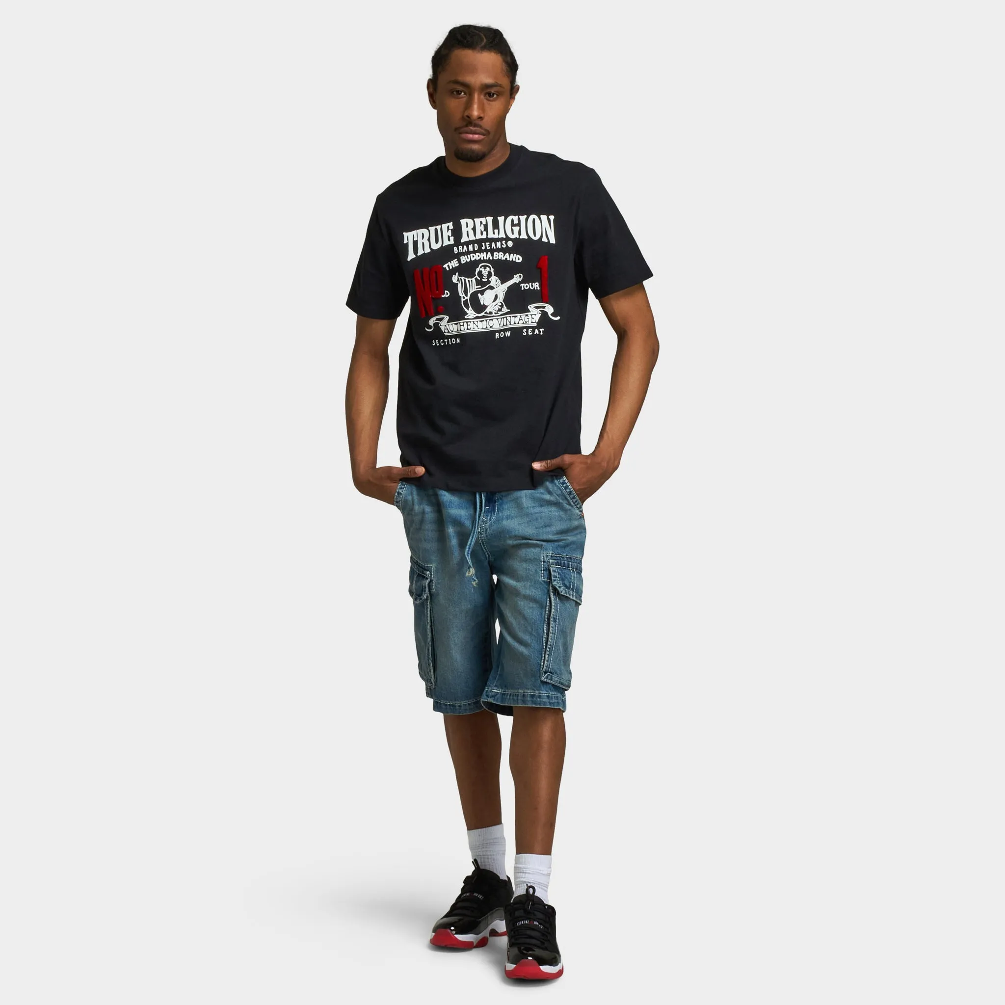 True Religion Big T Vinny Medium Wash Cargo Shorts / Blue Legend
