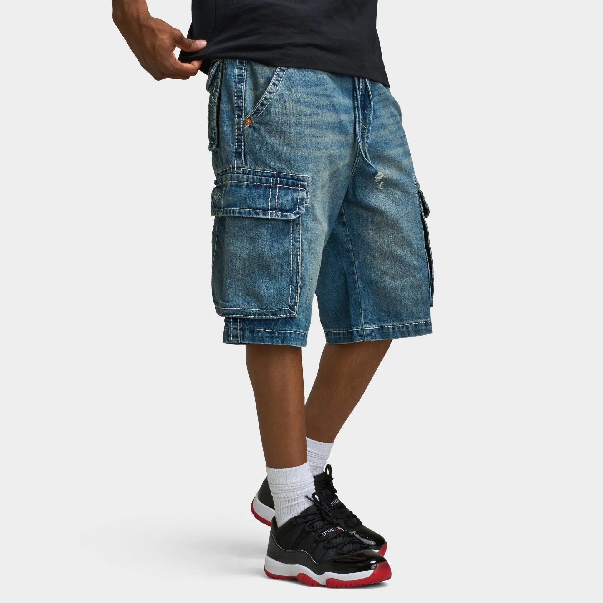 True Religion Big T Vinny Medium Wash Cargo Shorts / Blue Legend