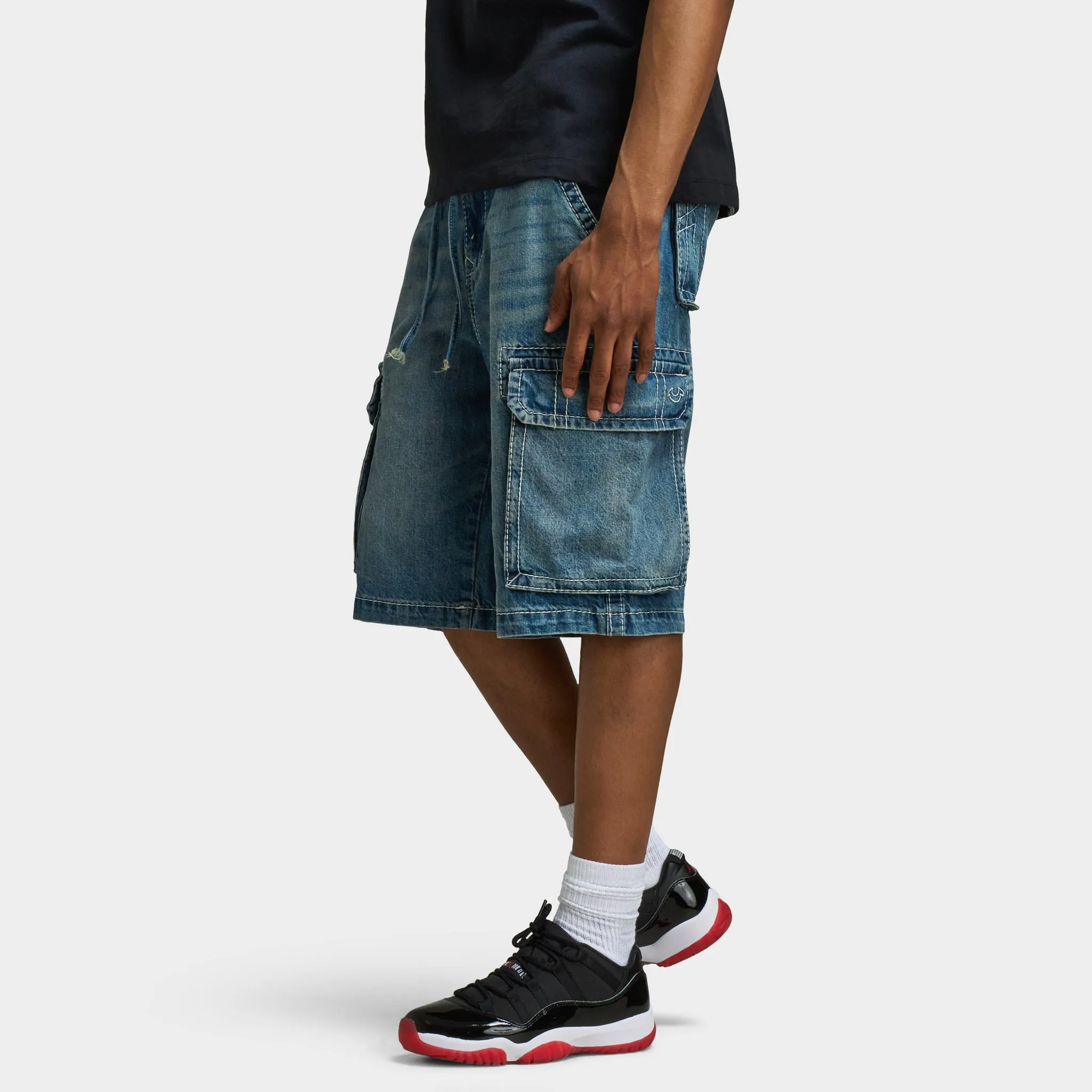 True Religion Big T Vinny Medium Wash Cargo Shorts / Blue Legend