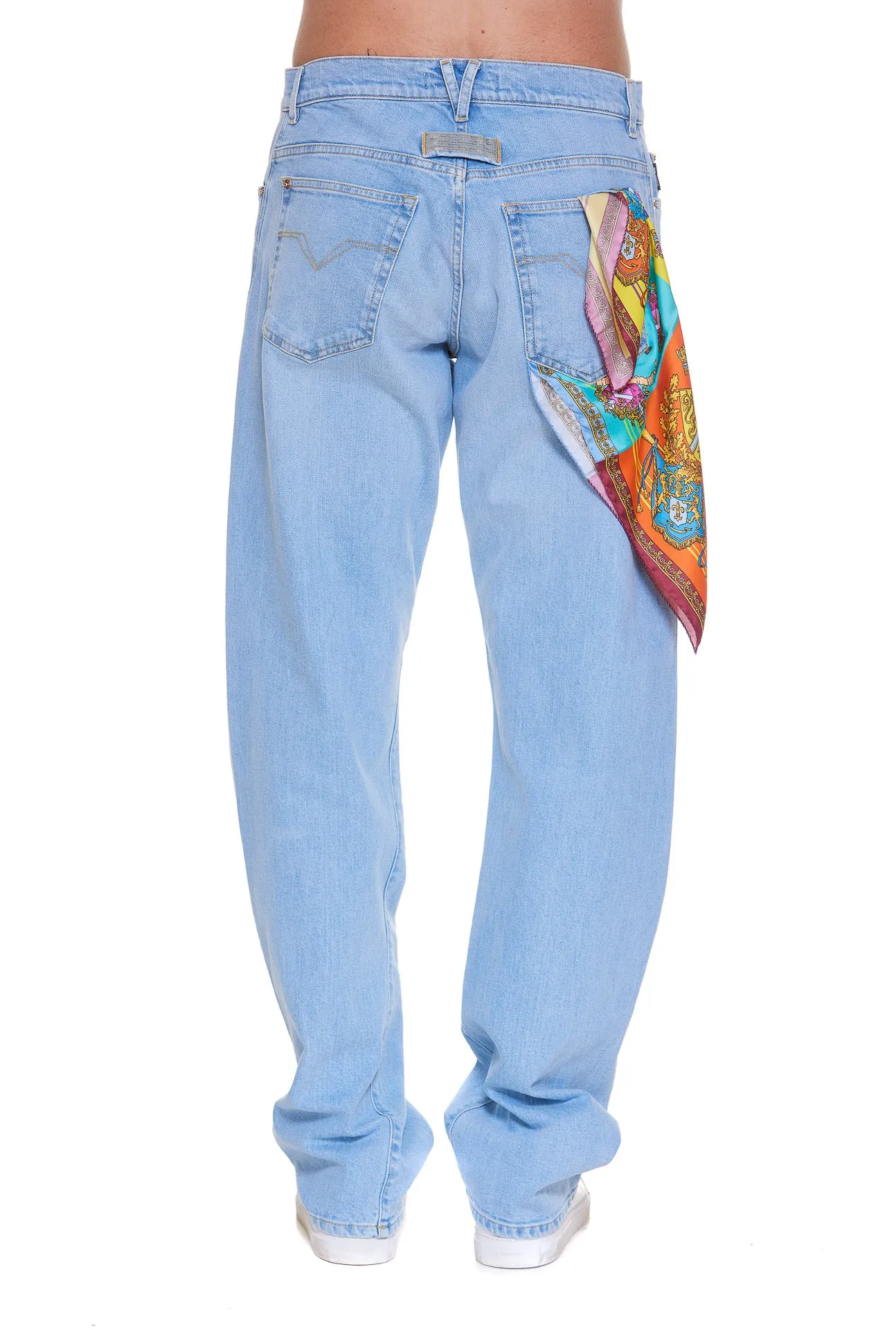 Versace Scarf Detailed Wide-Leg Jeans
