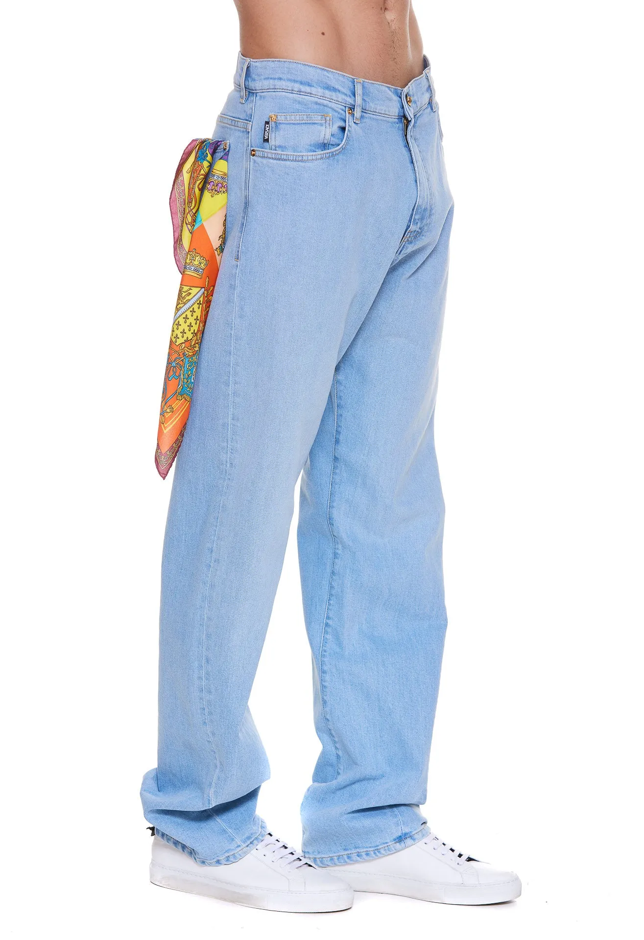 Versace Scarf Detailed Wide-Leg Jeans