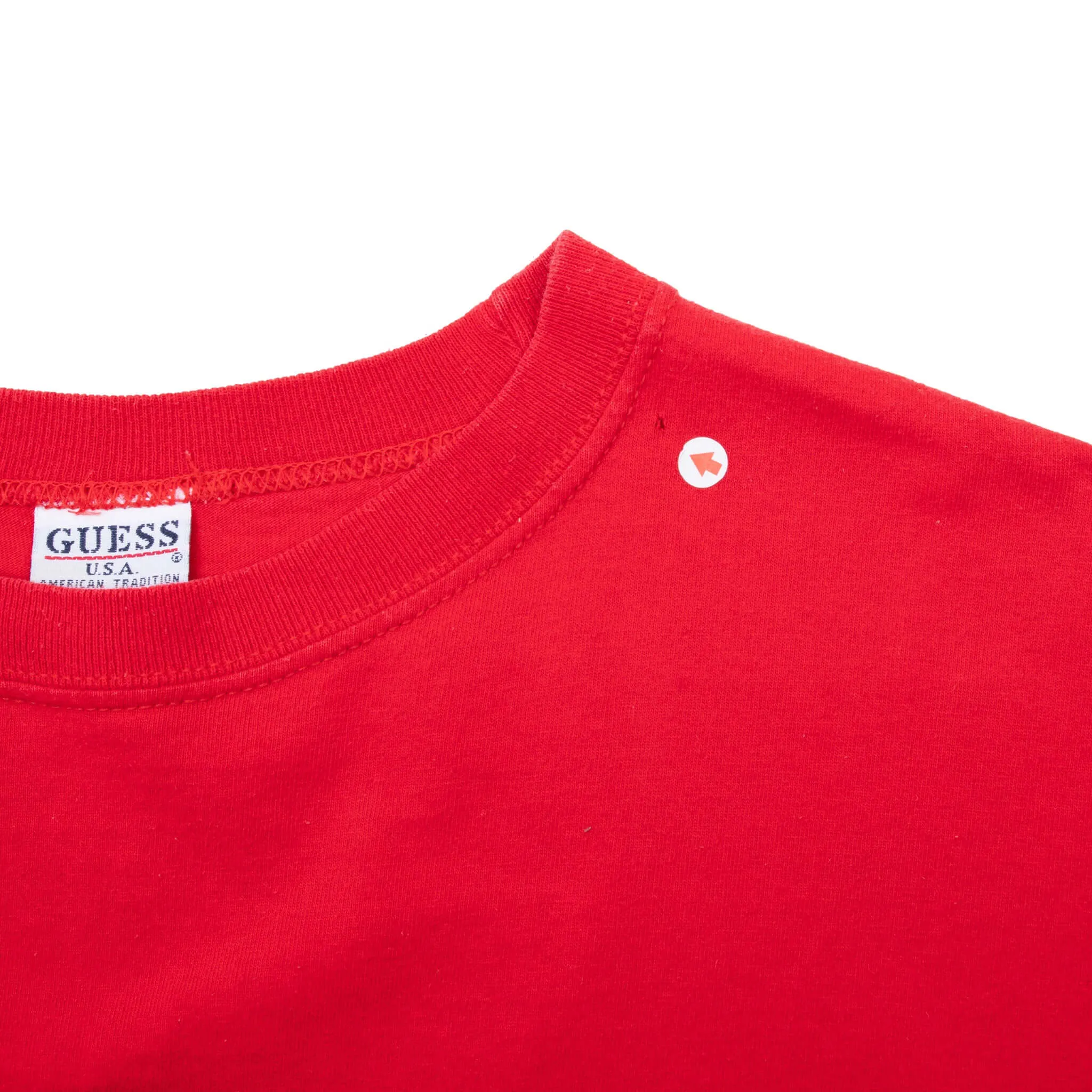 VINTAGE GUESS JEANS EMBROIDERED RED TEE SHIRT 1990S LARGE MADE IN USA