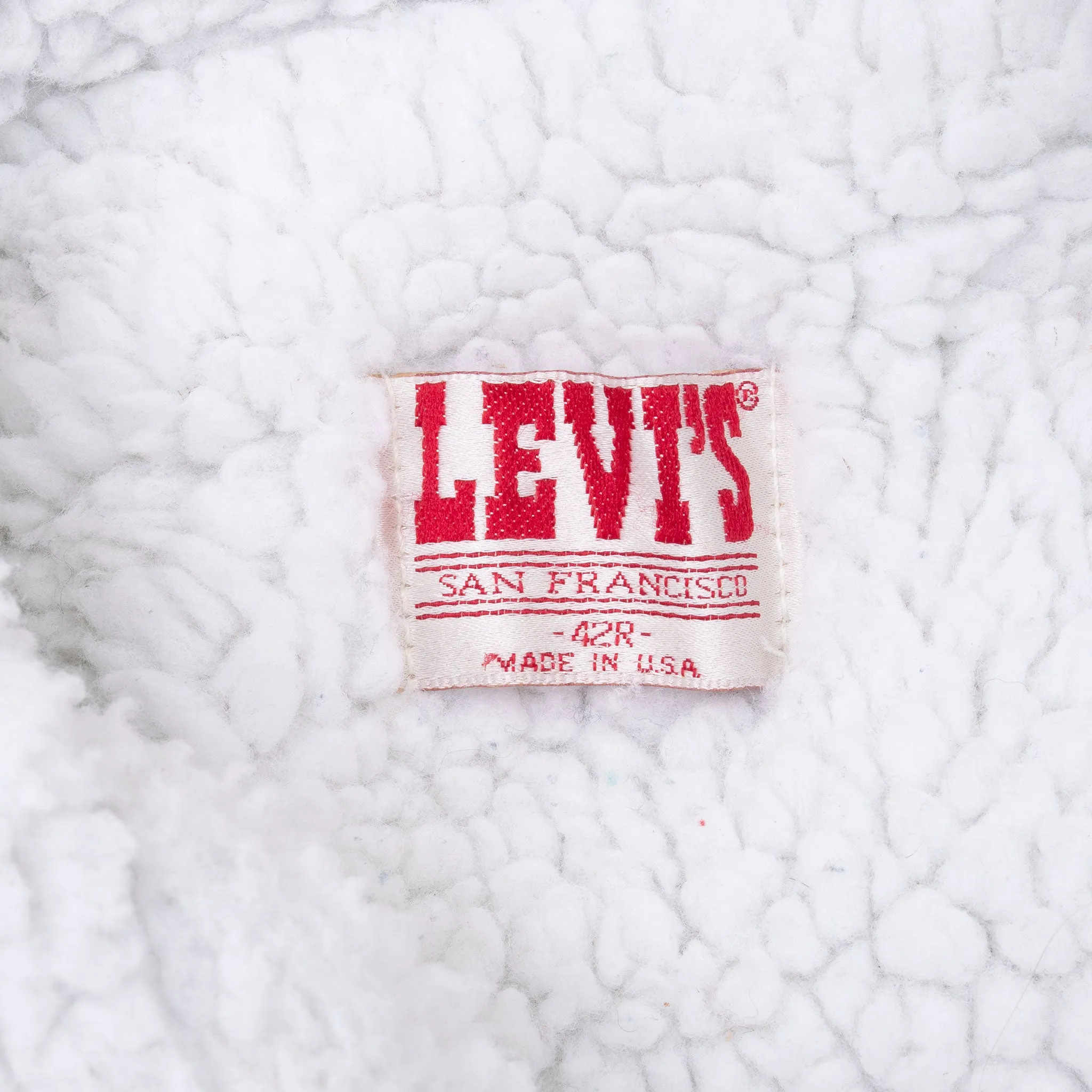 VINTAGE LEVIS SHERPA TRUCKER BLUE DENIM JACKET 1980S SIZE 42R MADE IN USA