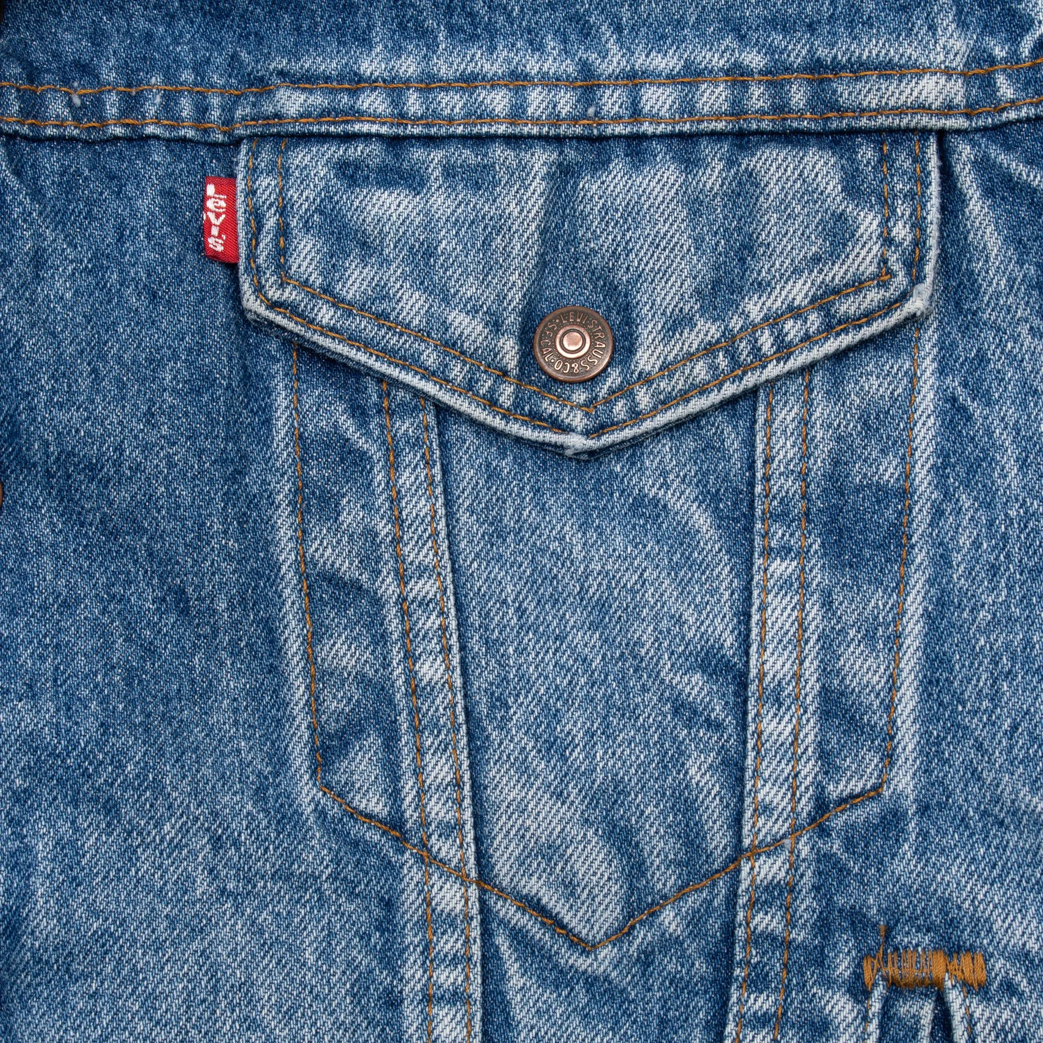 VINTAGE LEVIS SHERPA TRUCKER BLUE DENIM JACKET 1980S SIZE 42R MADE IN USA