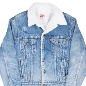 VINTAGE LEVIS SHERPA TRUCKER BLUE DENIM JACKET 1980S SIZE 42R MADE IN USA