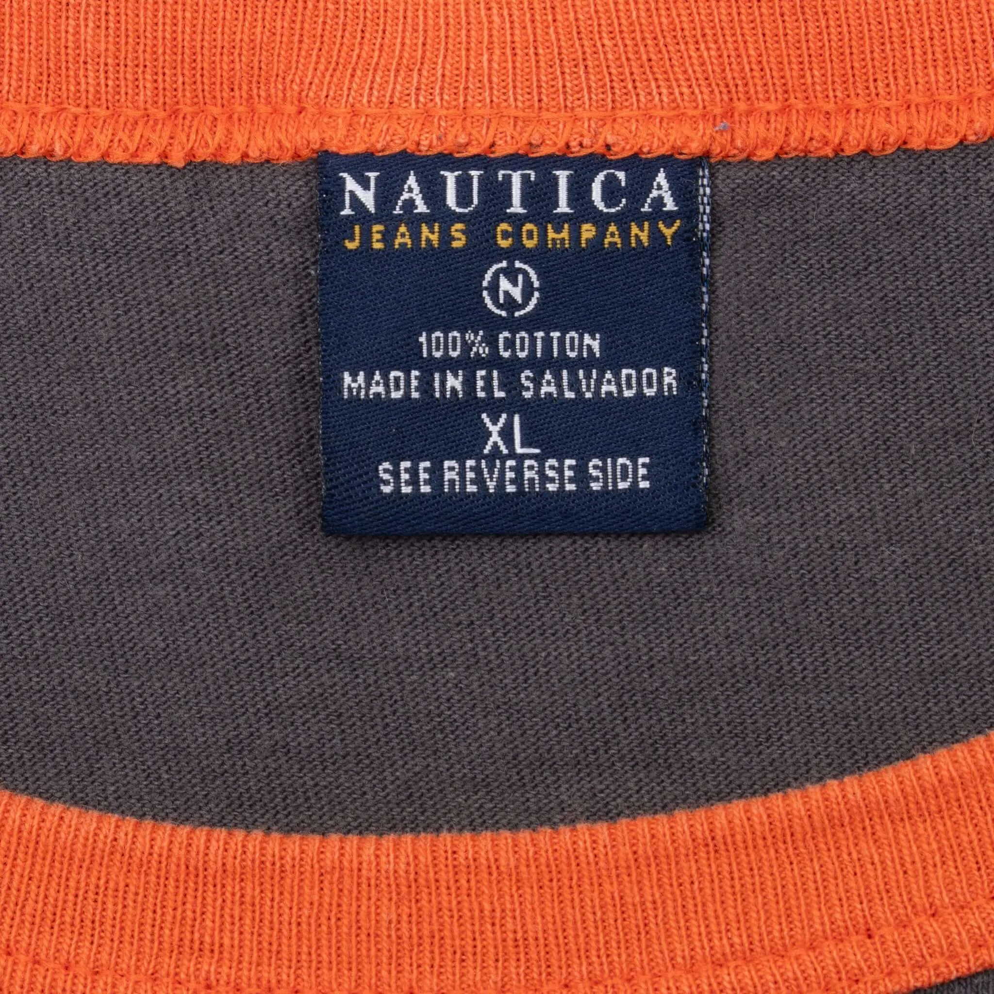 VINTAGE NAUTICA JEANS DARK GREY RINGER TEE SHIRT 2000S XL