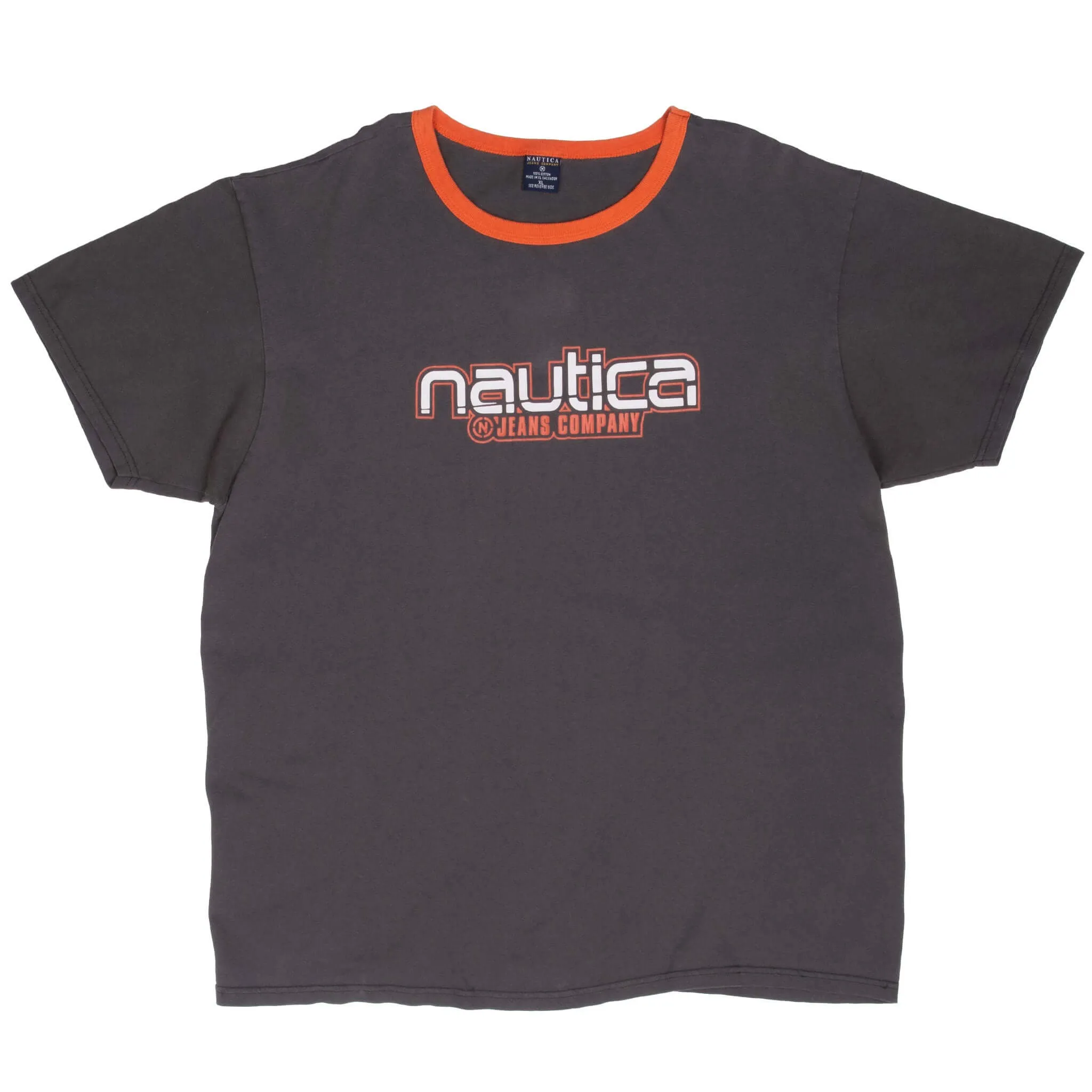 VINTAGE NAUTICA JEANS DARK GREY RINGER TEE SHIRT 2000S XL