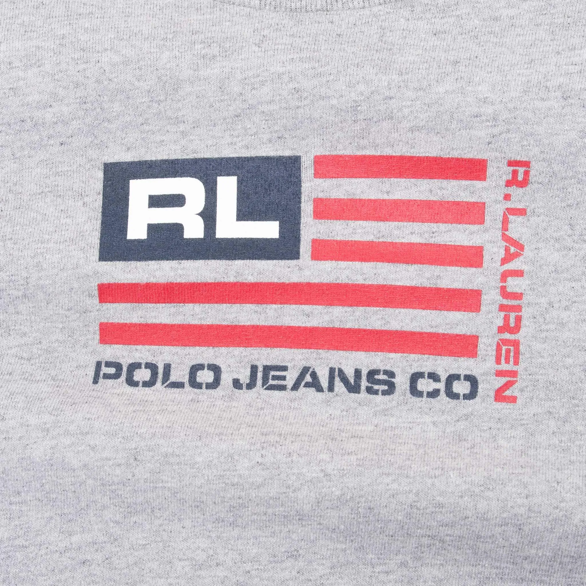 VINTAGE RALPH LAUREN POLO JEANS GREY SLEEVE TEE SHIRT 1990S LARGE MADE IN USA