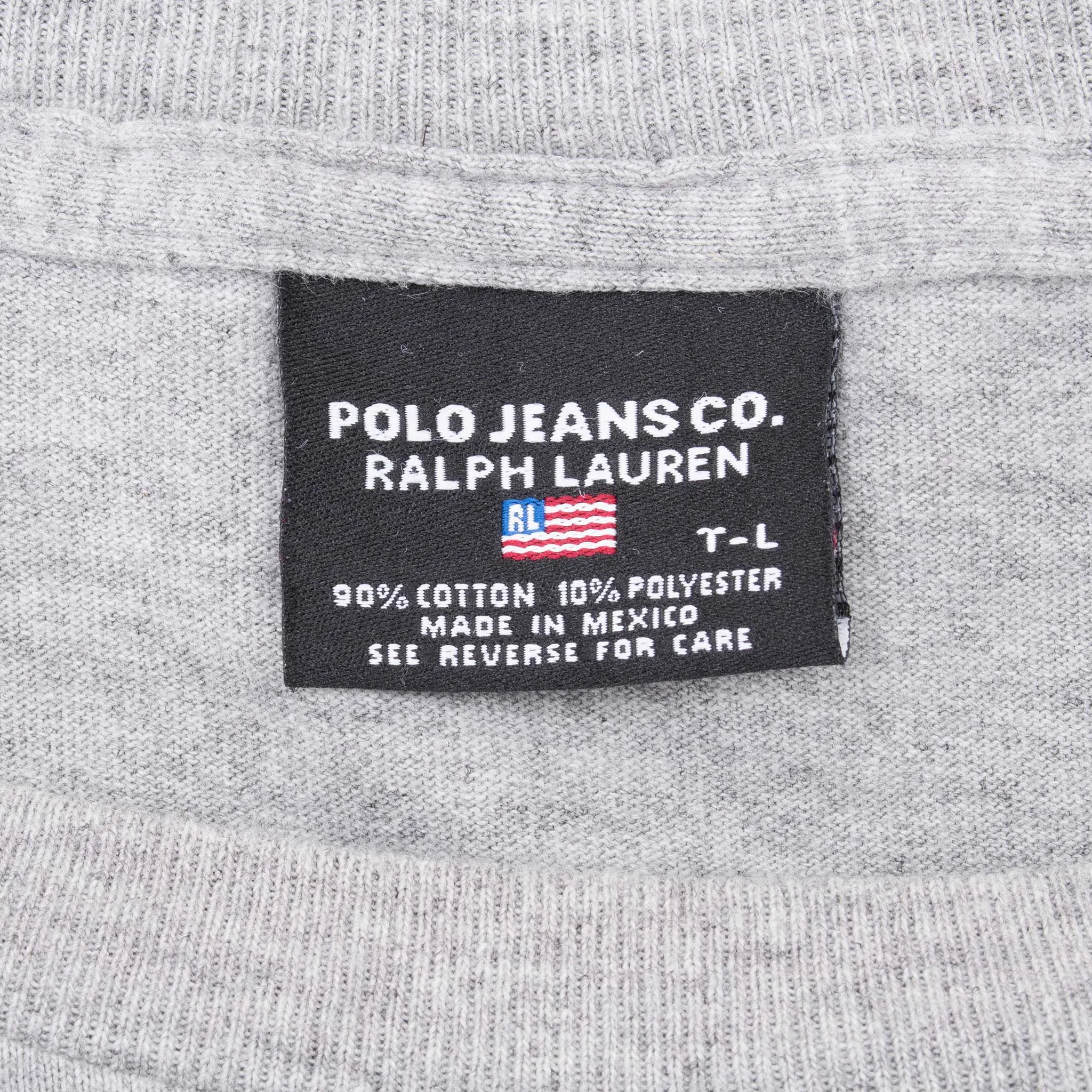 VINTAGE RALPH LAUREN POLO JEANS GREY SLEEVE TEE SHIRT 1990S LARGE MADE IN USA