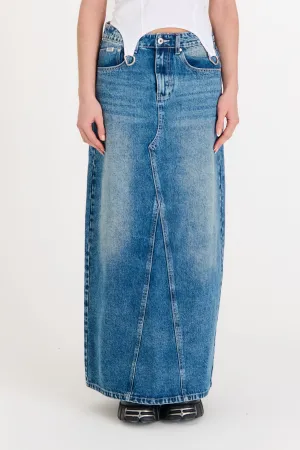 Vintage Washed Denim Maxi Skirt