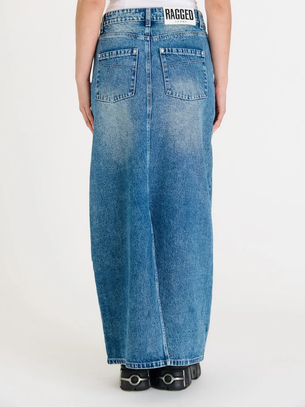 Vintage Washed Denim Maxi Skirt
