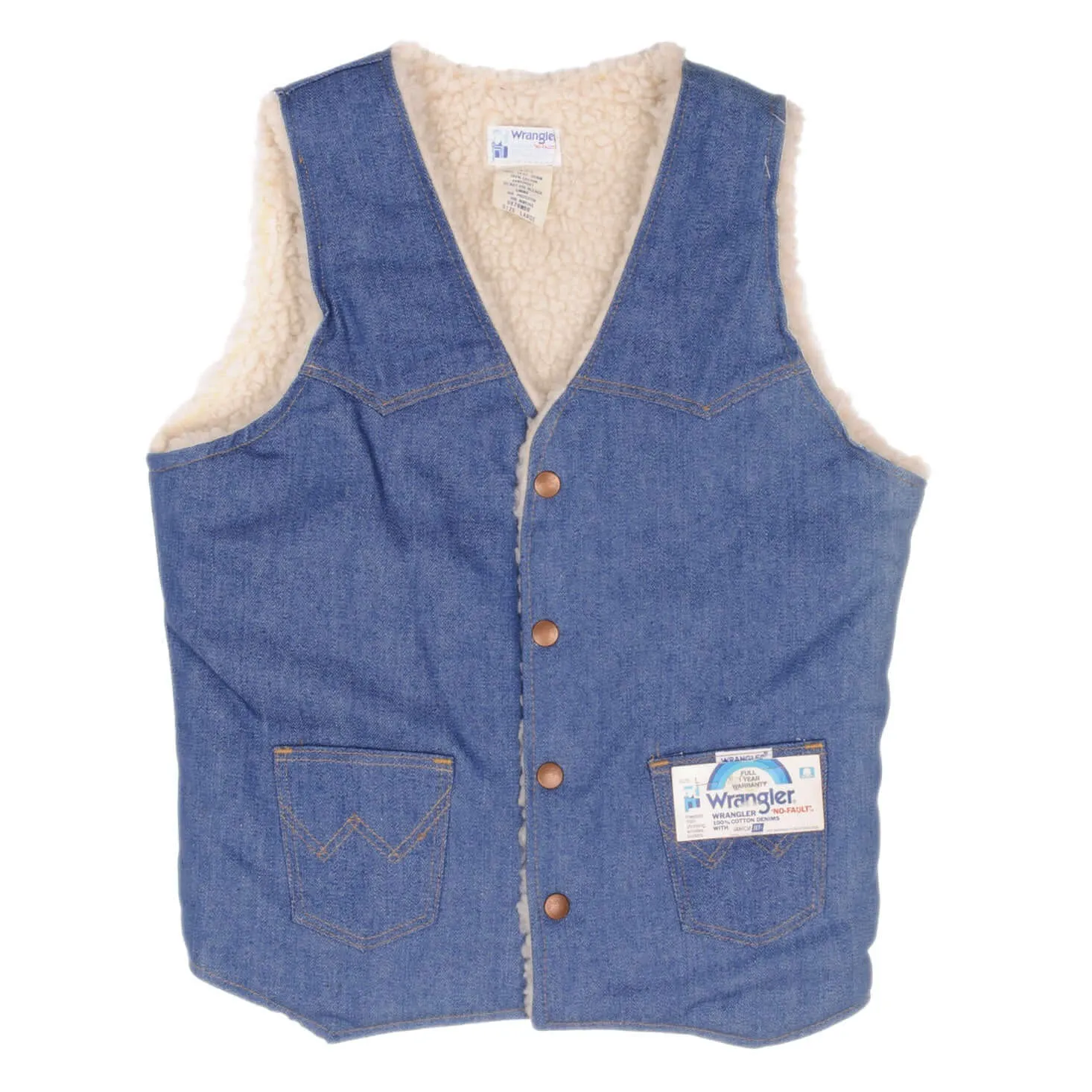 VINTAGE WRANGLER NO FAULT SHERPA DENIM VEST JACKET SMALL MADE USA 1980S NOS