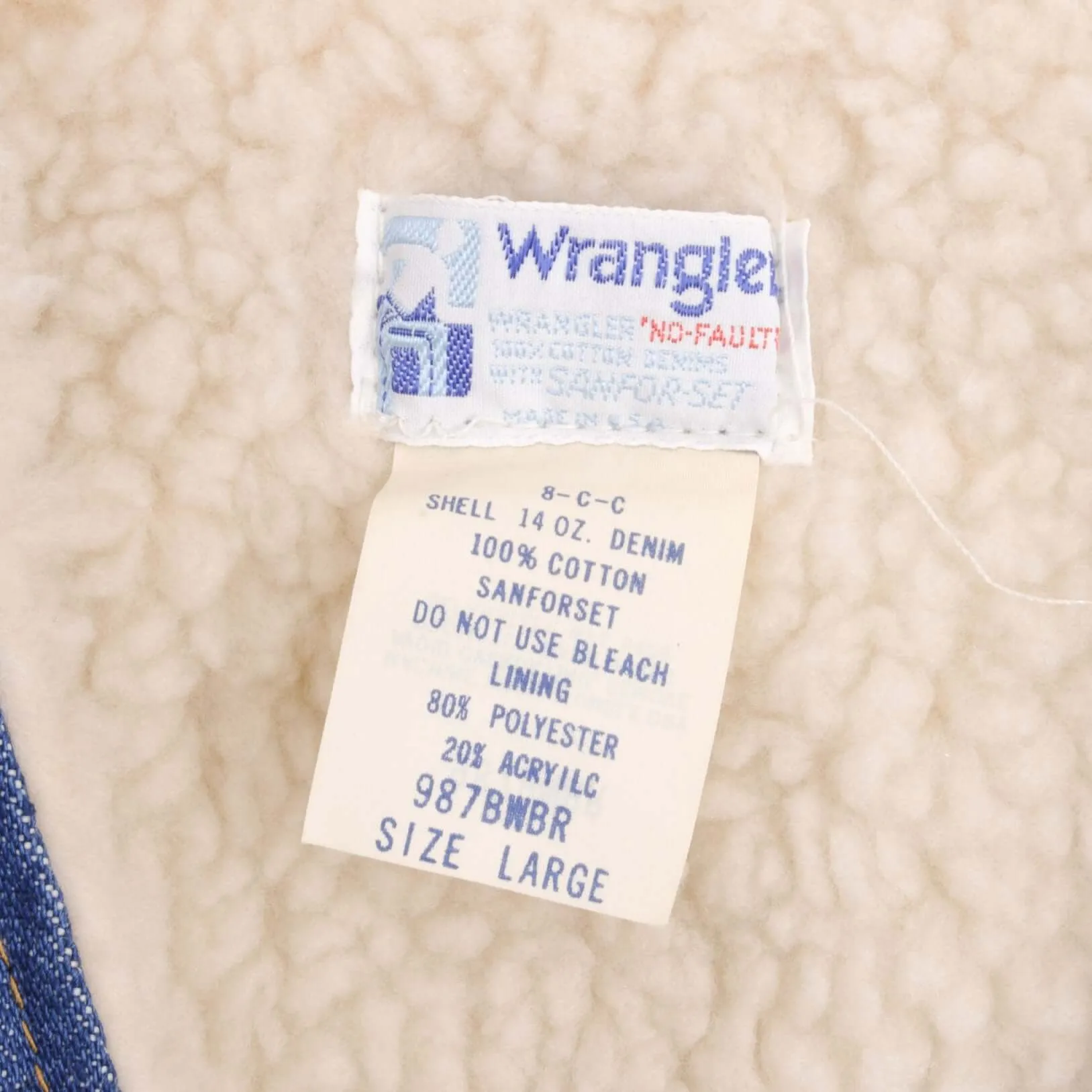 VINTAGE WRANGLER NO FAULT SHERPA DENIM VEST JACKET SMALL MADE USA 1980S NOS