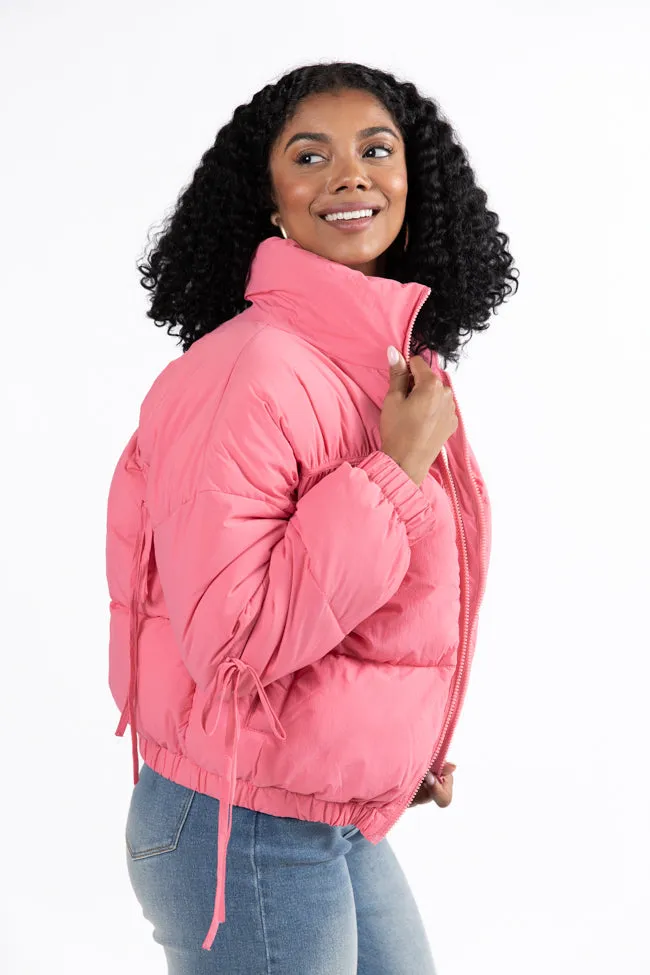Where You'll Find Me Pink Bow Sleeve Puffer Jacket FINAL SALE