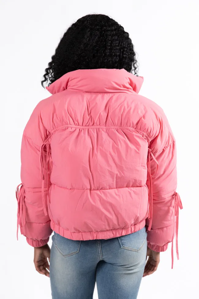 Where You'll Find Me Pink Bow Sleeve Puffer Jacket FINAL SALE