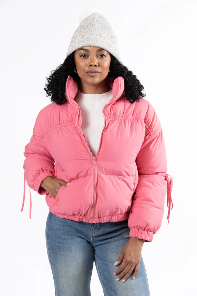 Where You'll Find Me Pink Bow Sleeve Puffer Jacket FINAL SALE