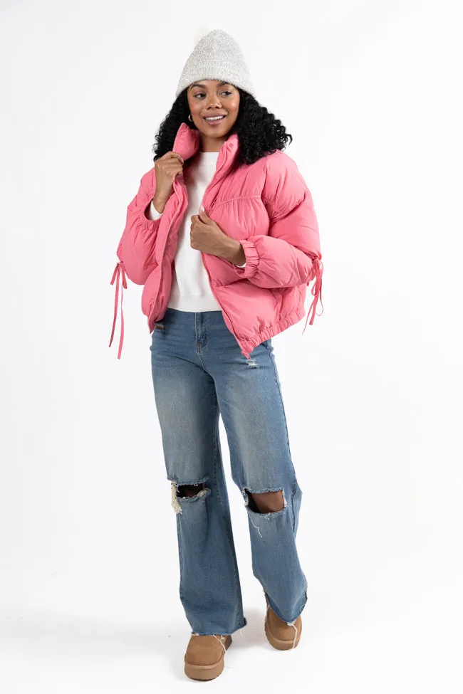 Where You'll Find Me Pink Bow Sleeve Puffer Jacket FINAL SALE