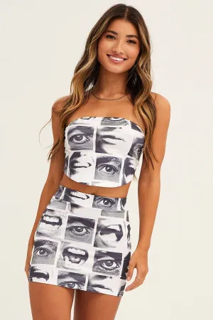 White Abstract Mini Skirt