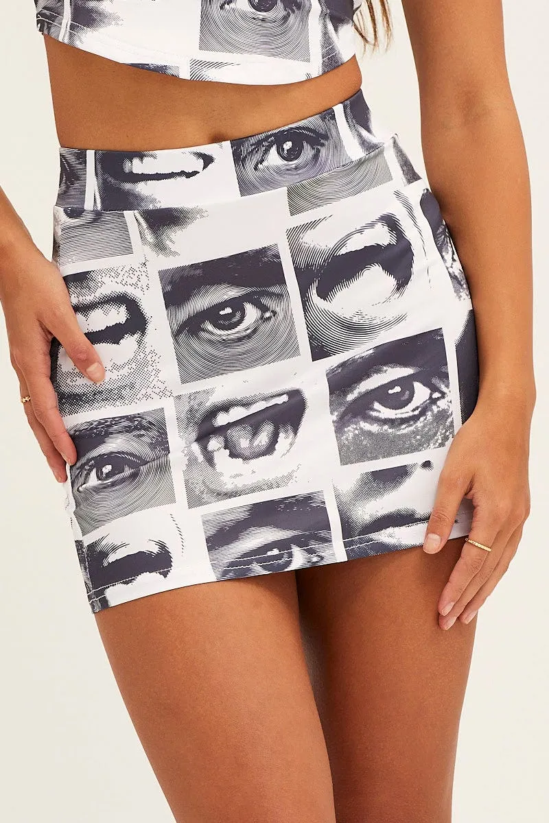White Abstract Mini Skirt