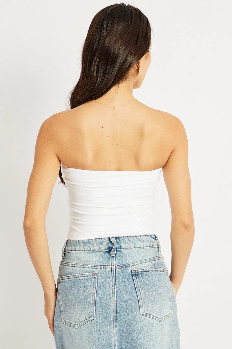 White Bandeau Top Side Rushed Supersoft