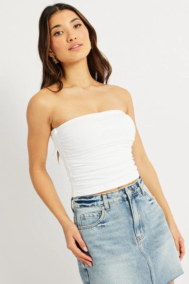 White Bandeau Top Side Rushed Supersoft