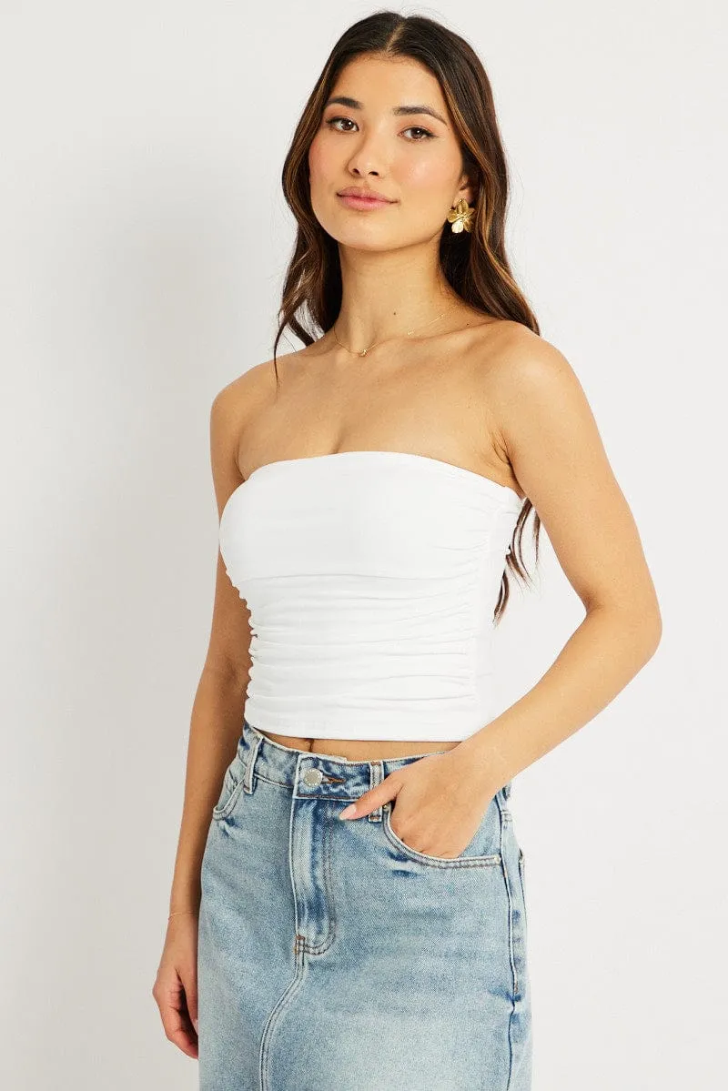 White Bandeau Top Side Rushed Supersoft