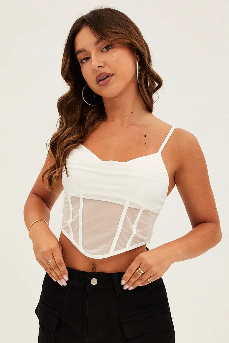 White Mesh Sleeveless Cami Top