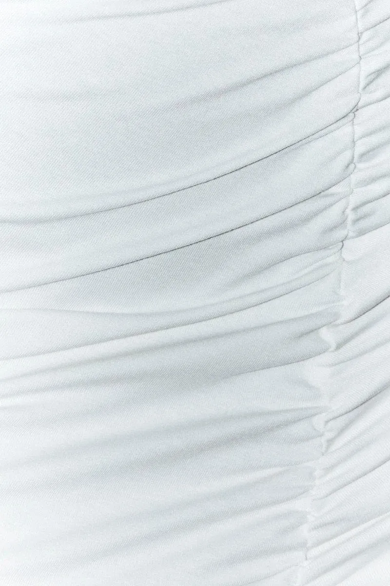 White Rib Front Slit Skinny Skirt