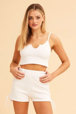 White Sutton Waffle Ruched Shorts