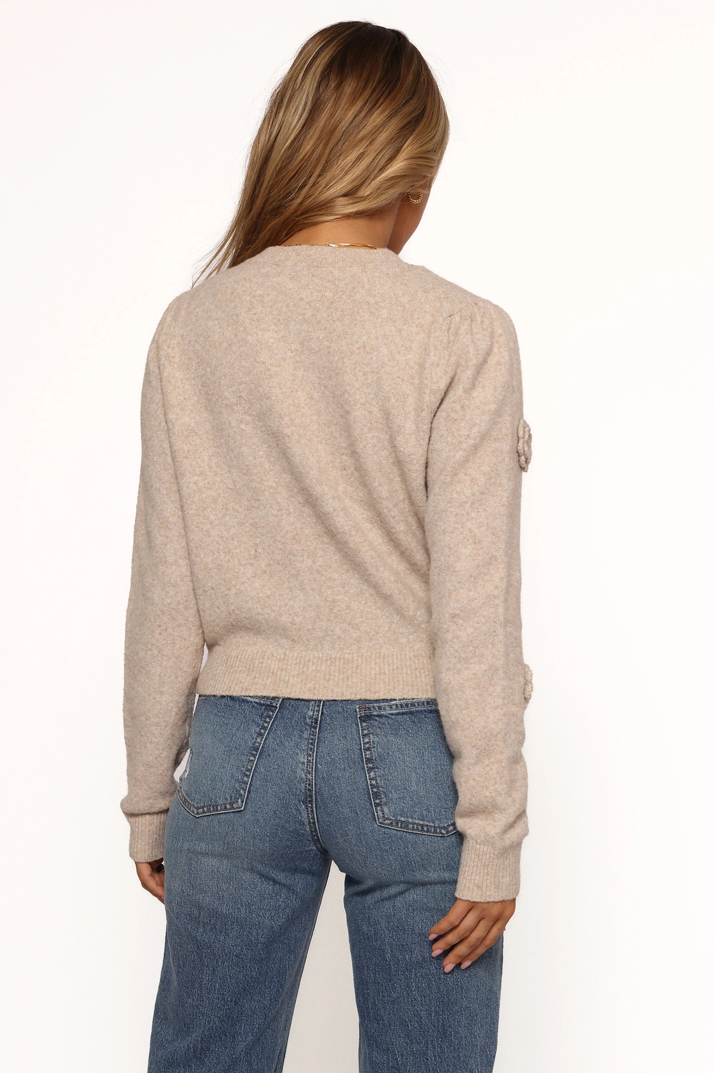 Wynne All Over Flower Knit Sweater - Light Taupe