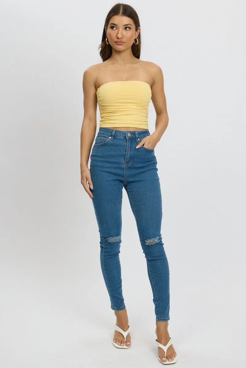 Yellow Bandeau Top Side Rushed Supersoft