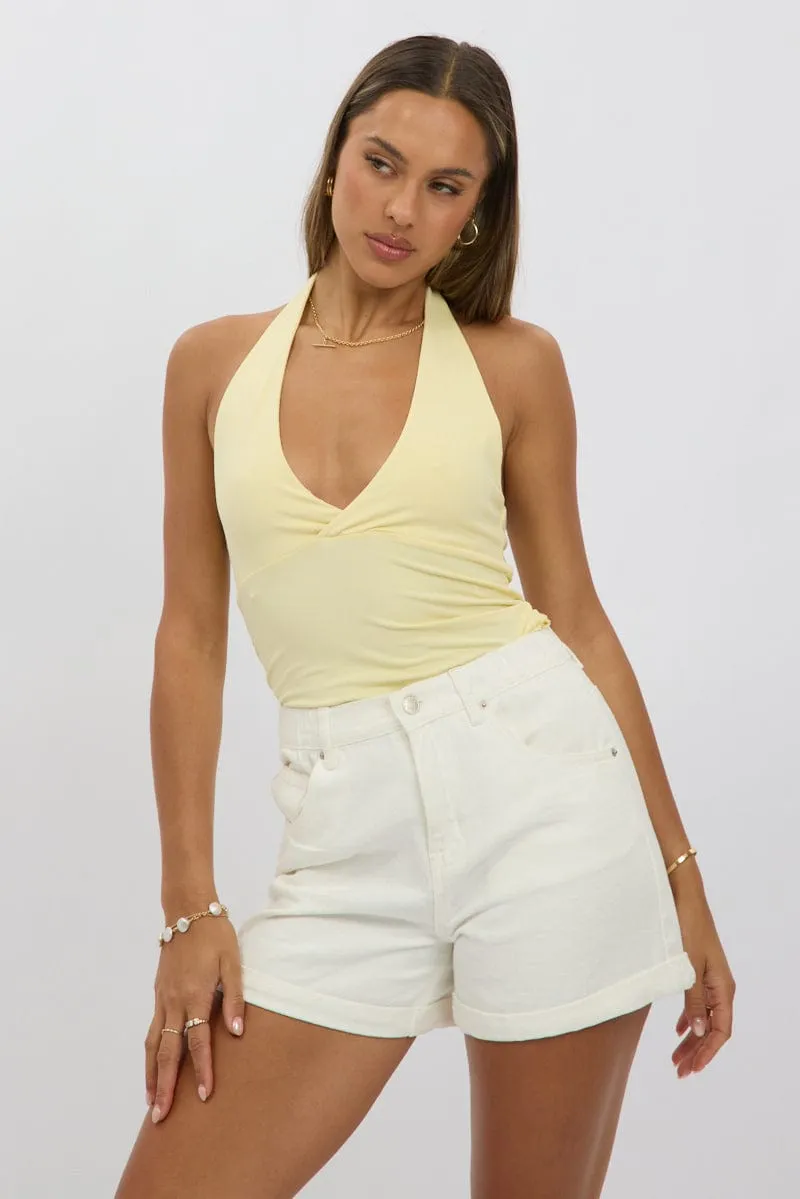 Yellow Halter Neck Top V Neck Supersoft